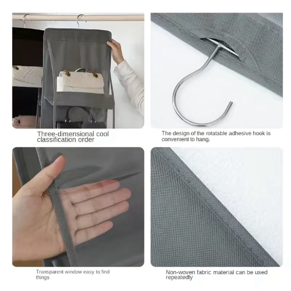 1 Clear Double-sided HandBag Organizer with 6 Pockets Available in Black or Grey - Picture 3 of 4